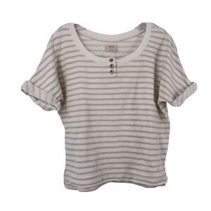 Aerie Short Sleeve Knit Sweatshirt Top Gray Striped Terry Cuff Scoop Neck XS Top